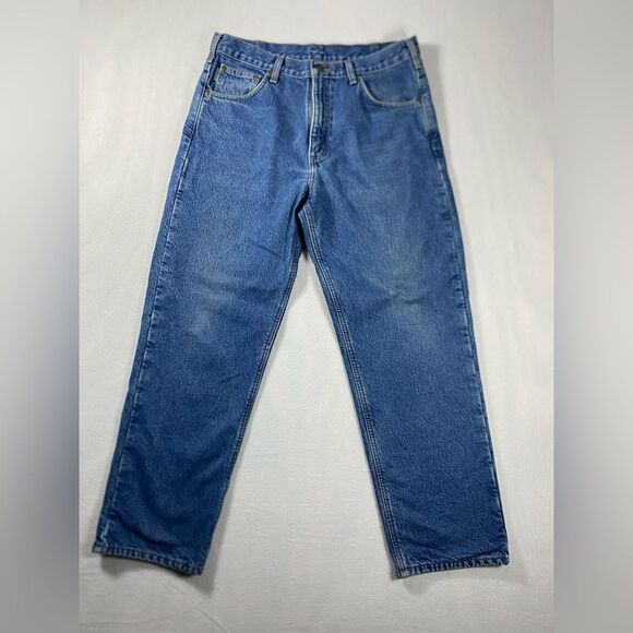 Carhartt Flannel Lined Blue Jeans Men's 34 X 30 Relaxed Fit 100% Cotton B172 DST - Picture 1 of 15